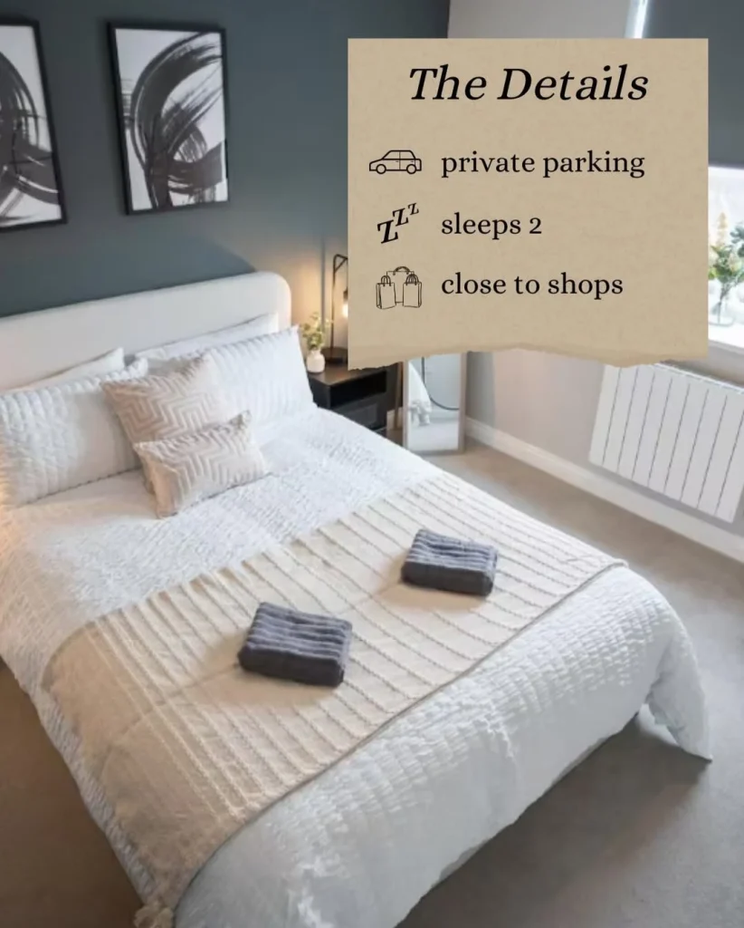 stylish two-bedroom luxury serviced apartment in Worcestershire, located near local shops for convenience and comfort.